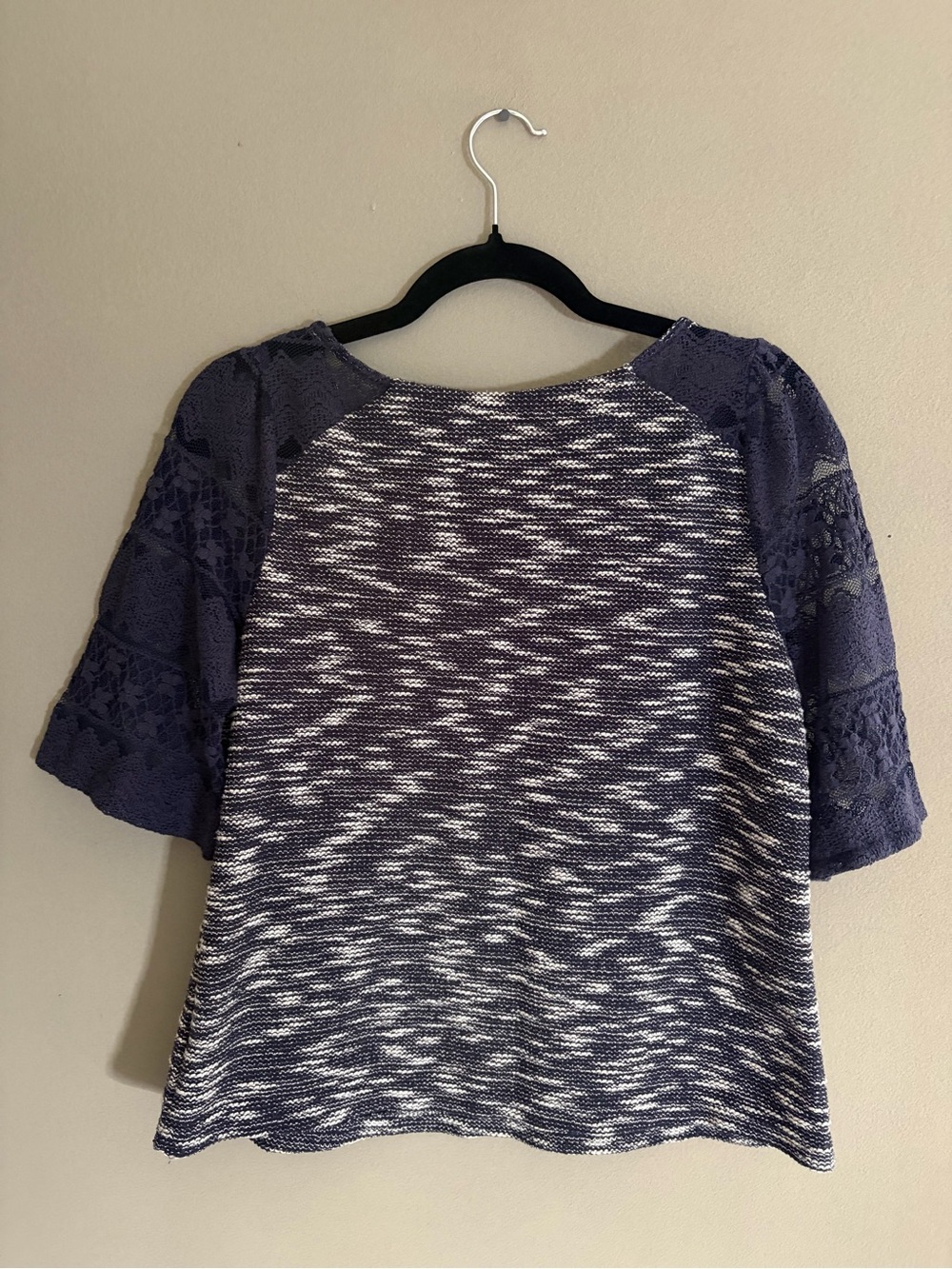 Anthropologie Postmark Knit Top Textured Navy Space Dye Lace Short Sleeve 2010s - Picture 8 of 10